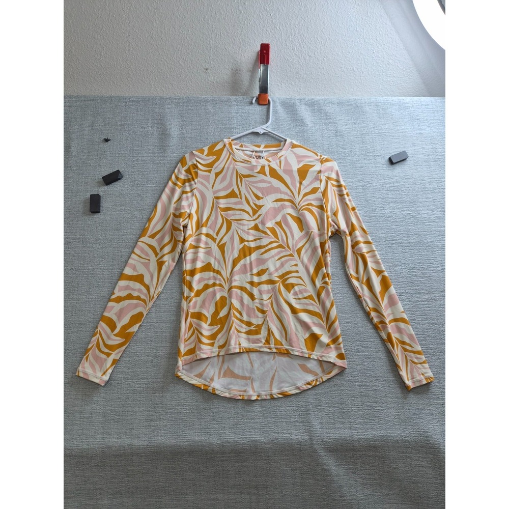 Roxy Sea Skippin Surfers Paradise Rashguard Womens Small Multi Abstract Leaf